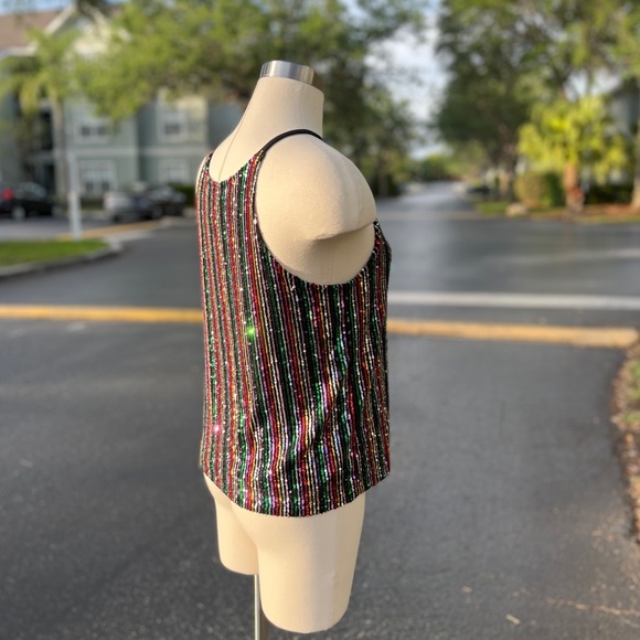 Sanctuary Black Cyber Sequins Tank Top Size S 4 6 Stretch Blouse Party Cute - Picture 13 of 16